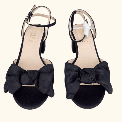 Office Black Block Heel Bow Sandals - Size 5