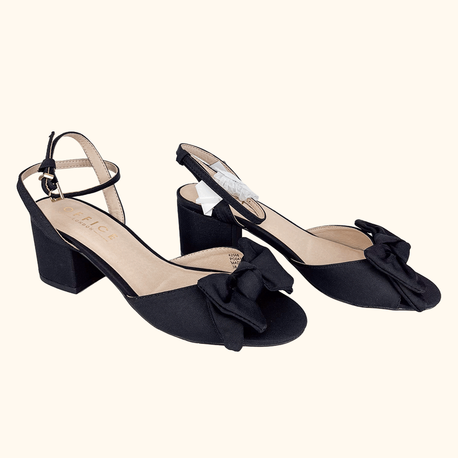 Office Black Block Heel Bow Sandals - Size 5