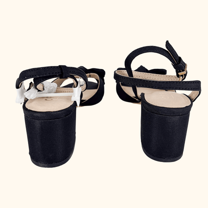 Office Black Block Heel Bow Sandals - Size 5