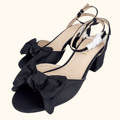 Office Black Block Heel Bow Sandals - Size 5