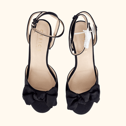 Office Black Block Heel Bow Sandals - Size 5