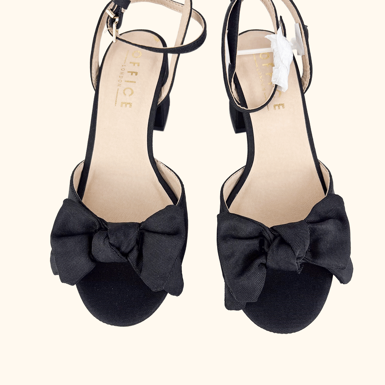 Office Black Block Heel Bow Sandals - Size 5