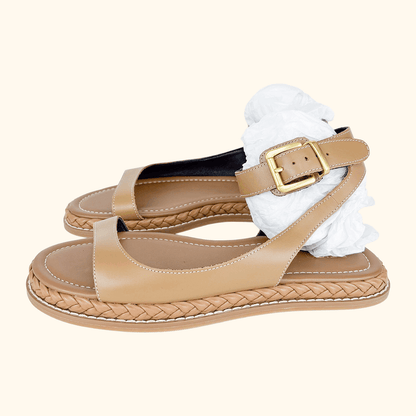 Reiss Gabi Tan Leather Plait Sandals - Size 5