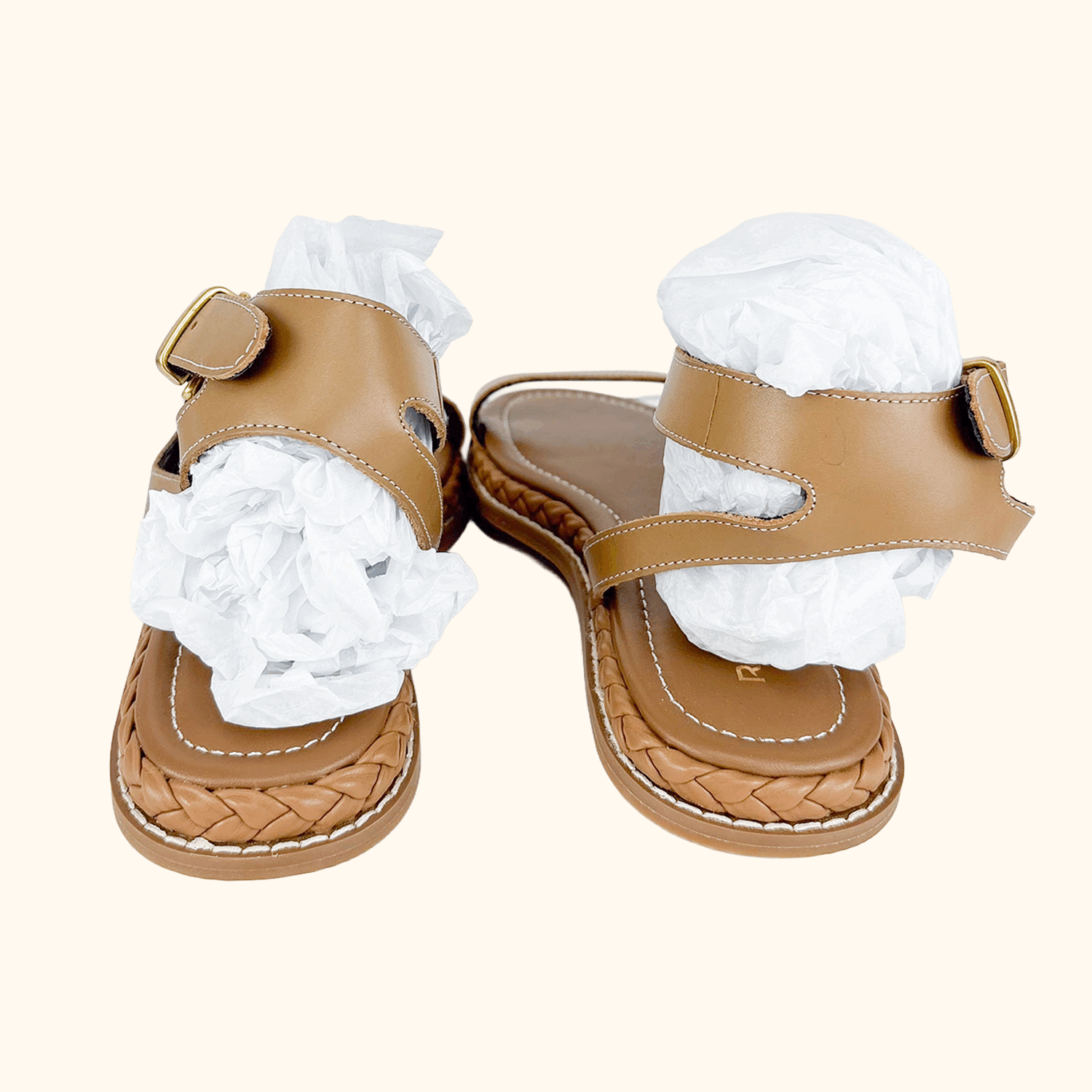 Reiss Gabi Tan Leather Plait Sandals - Size 5