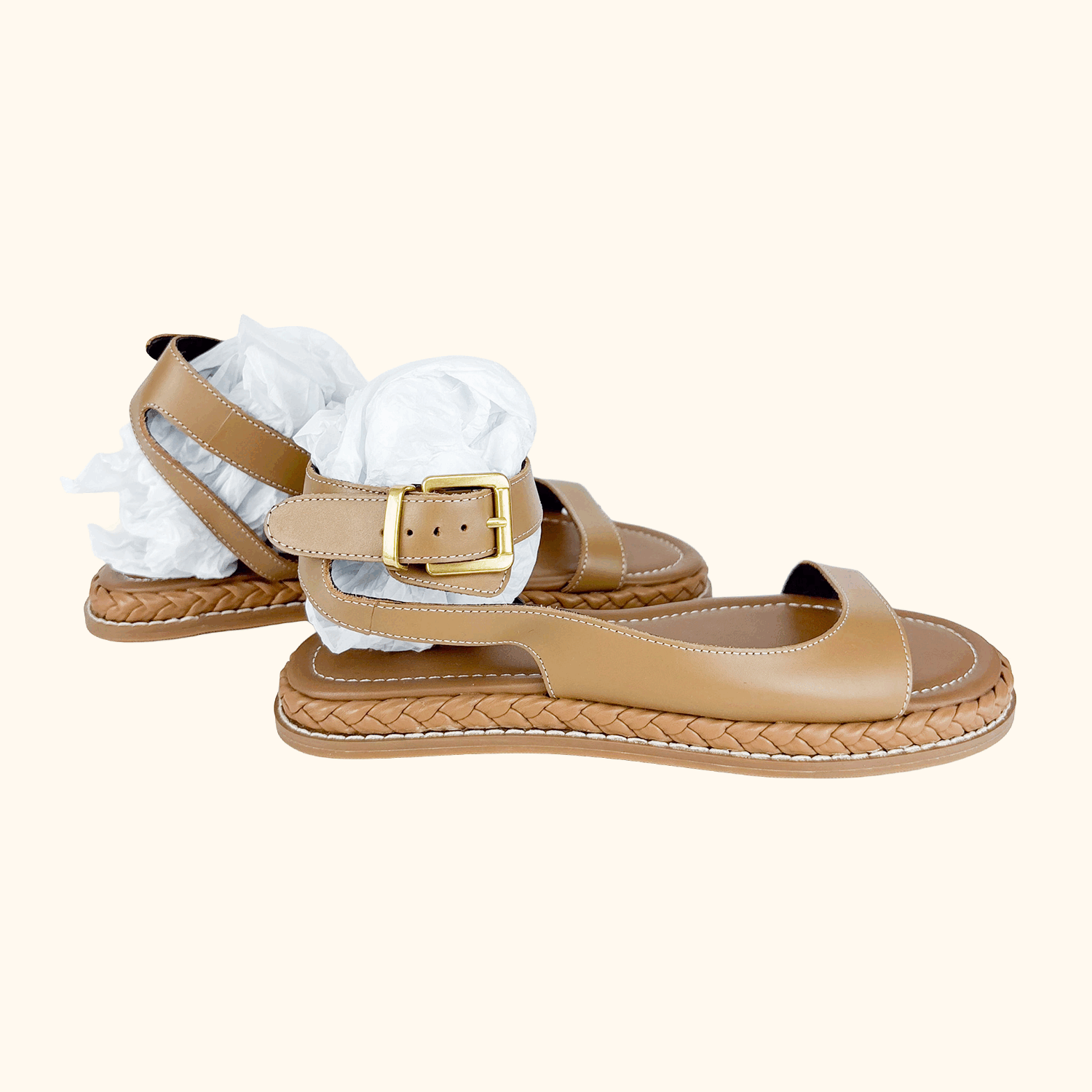 Reiss Gabi Tan Leather Plait Sandals - Size 5