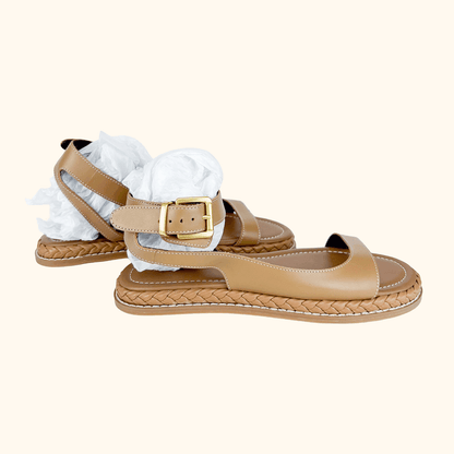 Reiss Gabi Tan Leather Plait Sandals - Size 5