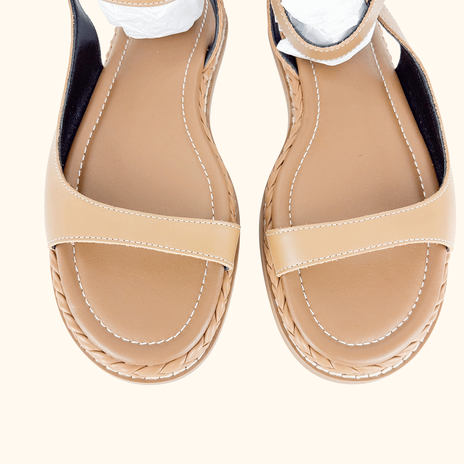 Reiss Gabi Tan Leather Plait Sandals - Size 5