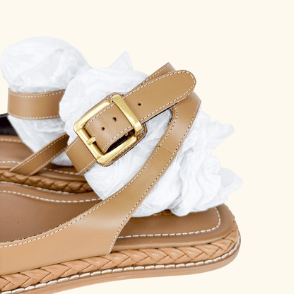 Reiss Gabi Tan Leather Plait Sandals - Size 5