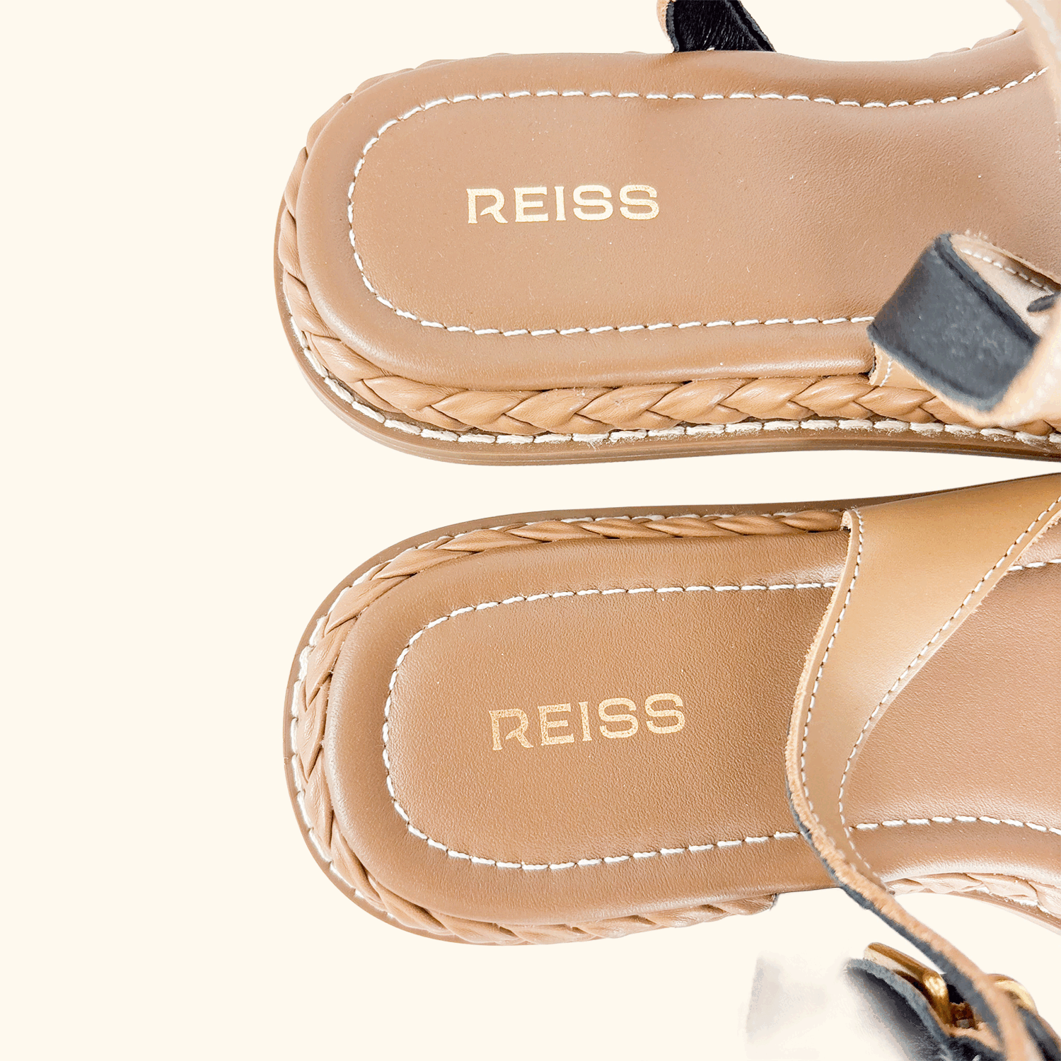 Reiss Gabi Tan Leather Plait Sandals - Size 5