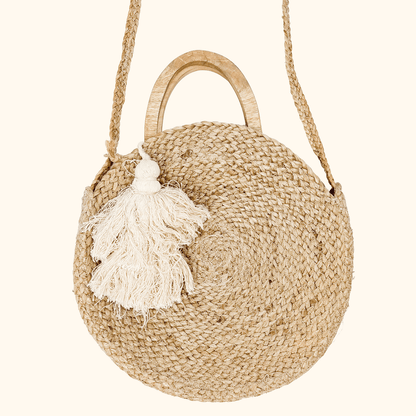 Zara Round Jute Crossbody Bag