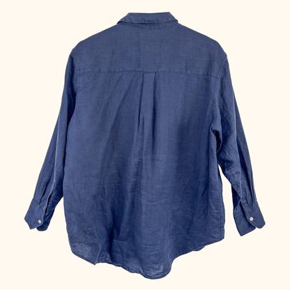 M&amp;S Navy Blue Linen Shirt - Size 12