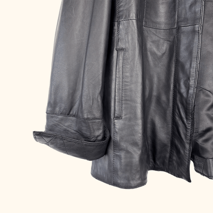 Woodland Leather Black Quilted Jacket - Size 20