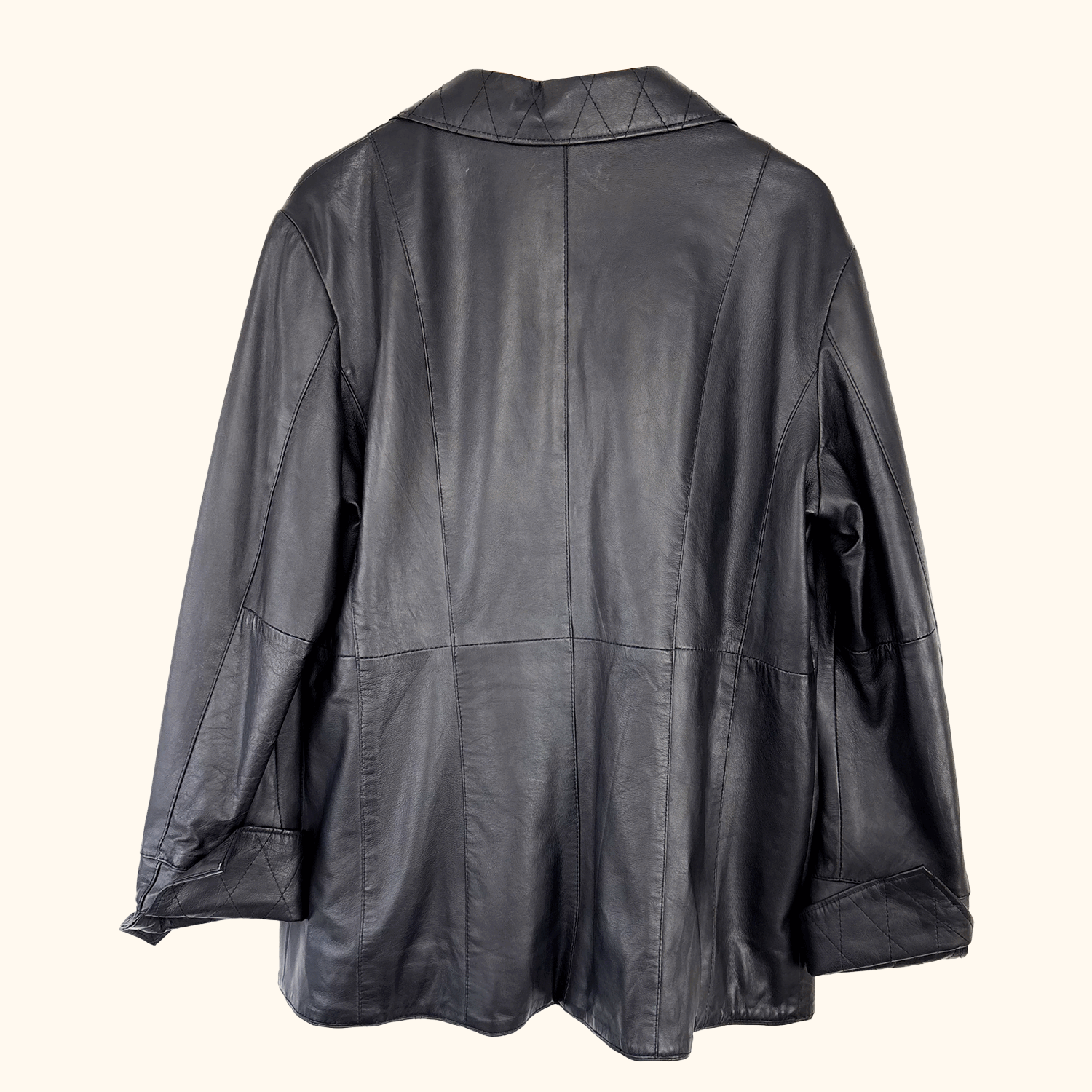 Woodland Leather Black Quilted Jacket - Size 20