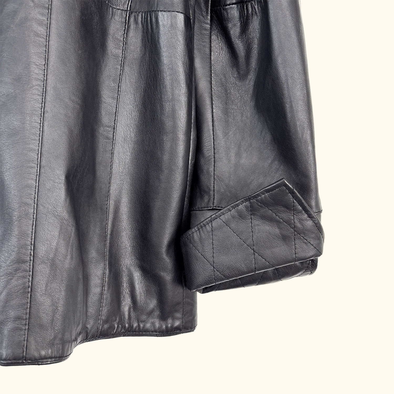 Woodland Leather Black Quilted Jacket - Size 20