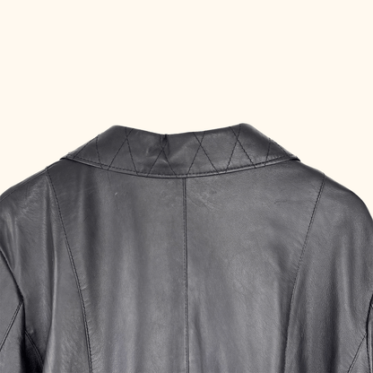 Woodland Leather Black Quilted Jacket - Size 20
