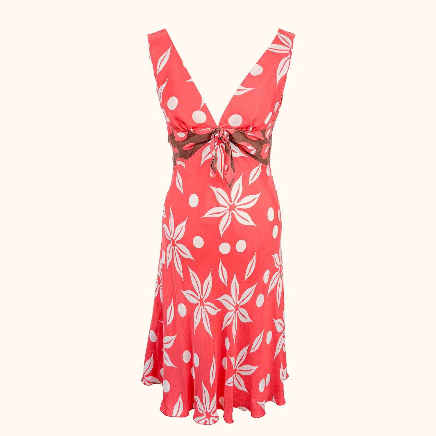 Tara Jarmon Coral Hawaiian Midi Dress - Size Medium
