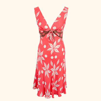Tara Jarmon Coral Hawaiian Midi Dress - Size Medium
