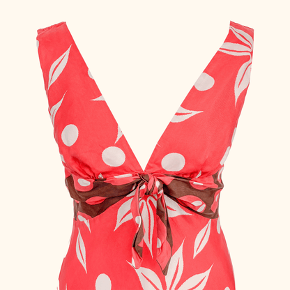 Tara Jarmon Coral Hawaiian Midi Dress - Size Medium
