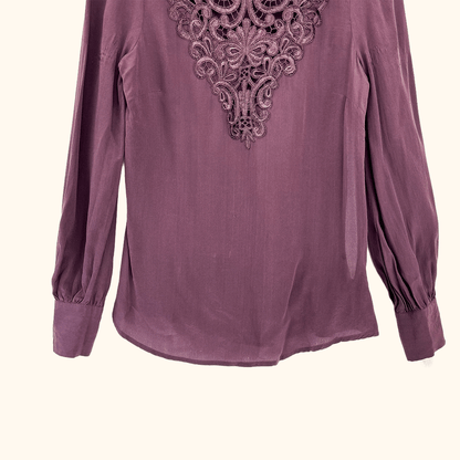 Mint Velvet Purple Silk Long Sleeve Blouse - Size 8