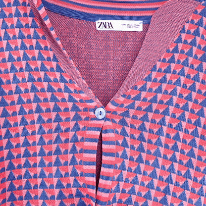Zara Pink Geometric Short Sleeve Cardigan - Size Medium