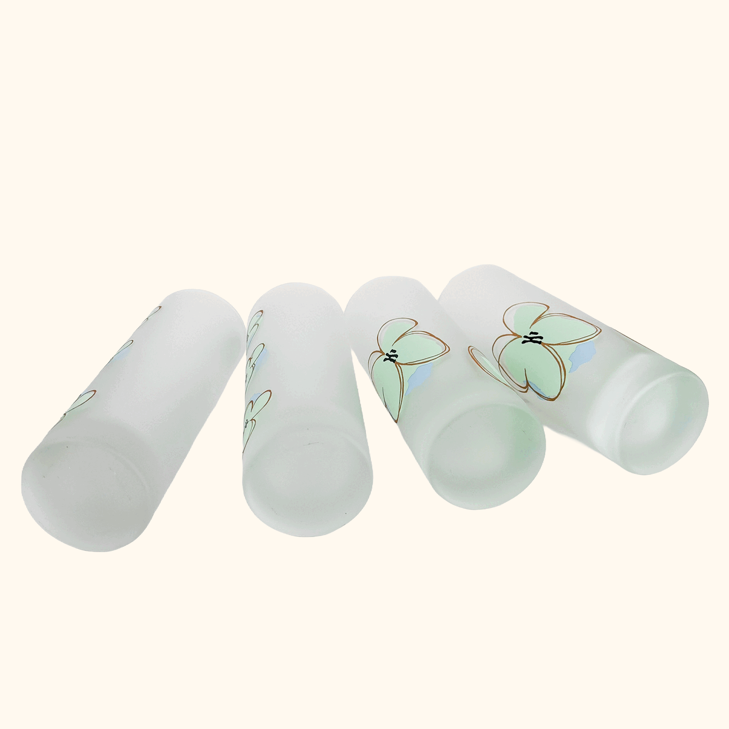Mid Century Poppy Floral Frosted Highball Glasses - Set of 4