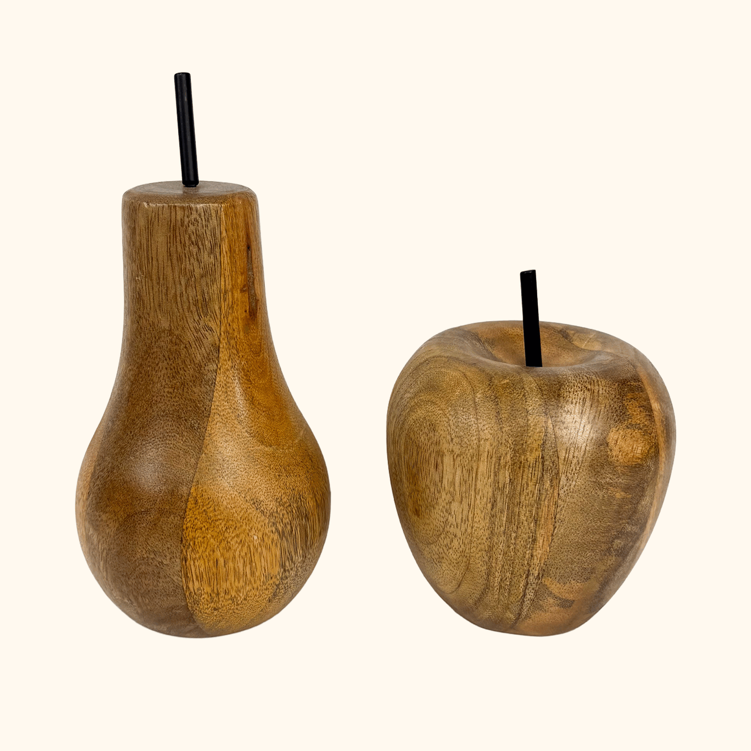 Mid Century Hand Turned Wood Fruit Ornaments
