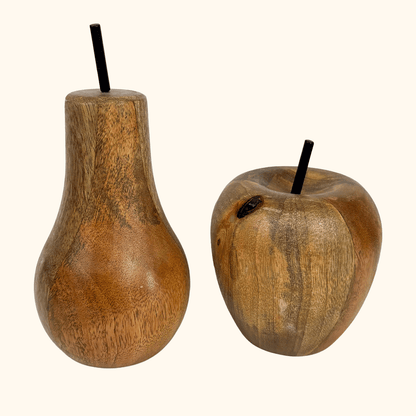 Mid Century Hand Turned Wood Fruit Ornaments