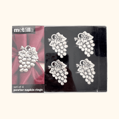 Vintage 1990s Metalla Pewter Grapes Napkin Rings Set of 4
