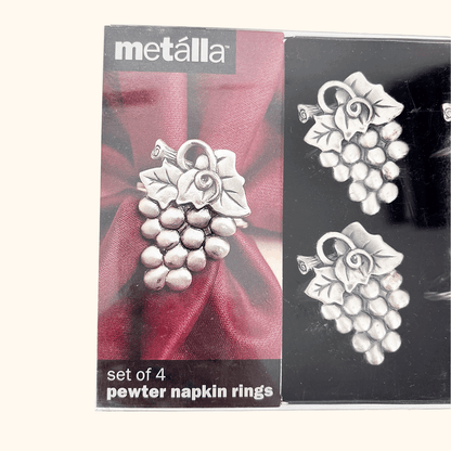 Vintage 1990s Metalla Pewter Grapes Napkin Rings Set of 4