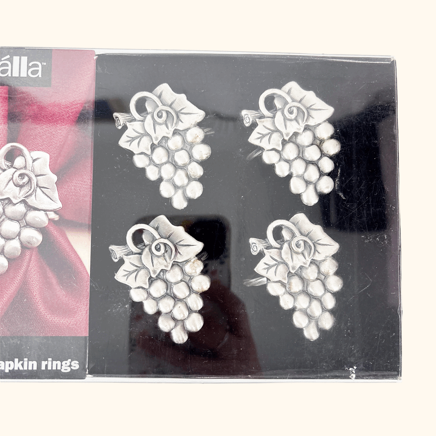 Vintage 1990s Metalla Pewter Grapes Napkin Rings Set of 4