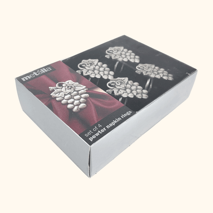 Vintage 1990s Metalla Pewter Grapes Napkin Rings Set of 4