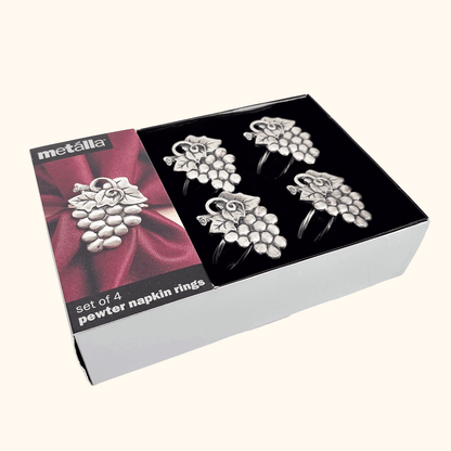 Vintage 1990s Metalla Pewter Grapes Napkin Rings Set of 4