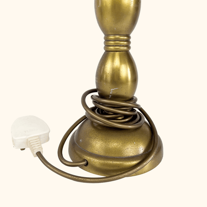 Tall Brass Table Lamp with Green Silk Feather Shade