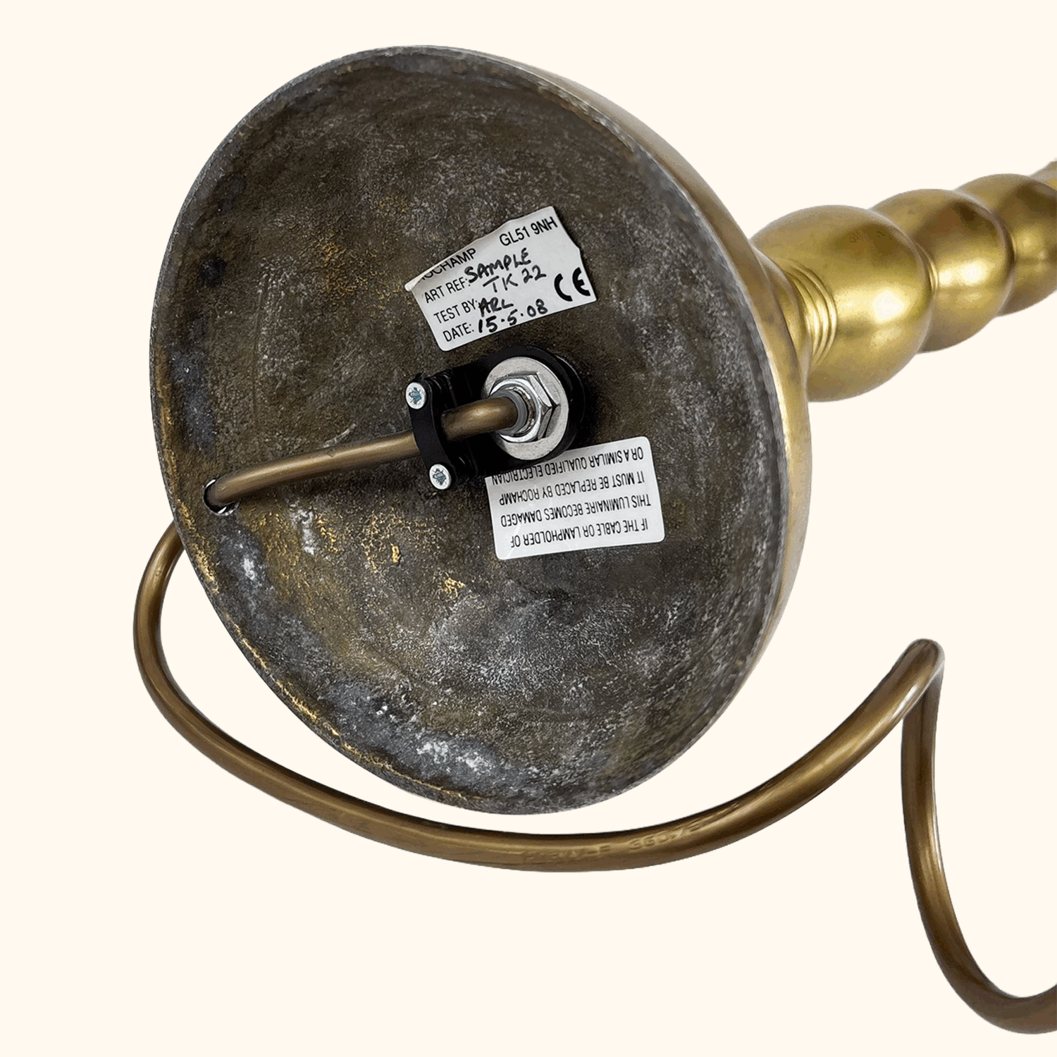 Tall Brass Table Lamp with Green Silk Feather Shade