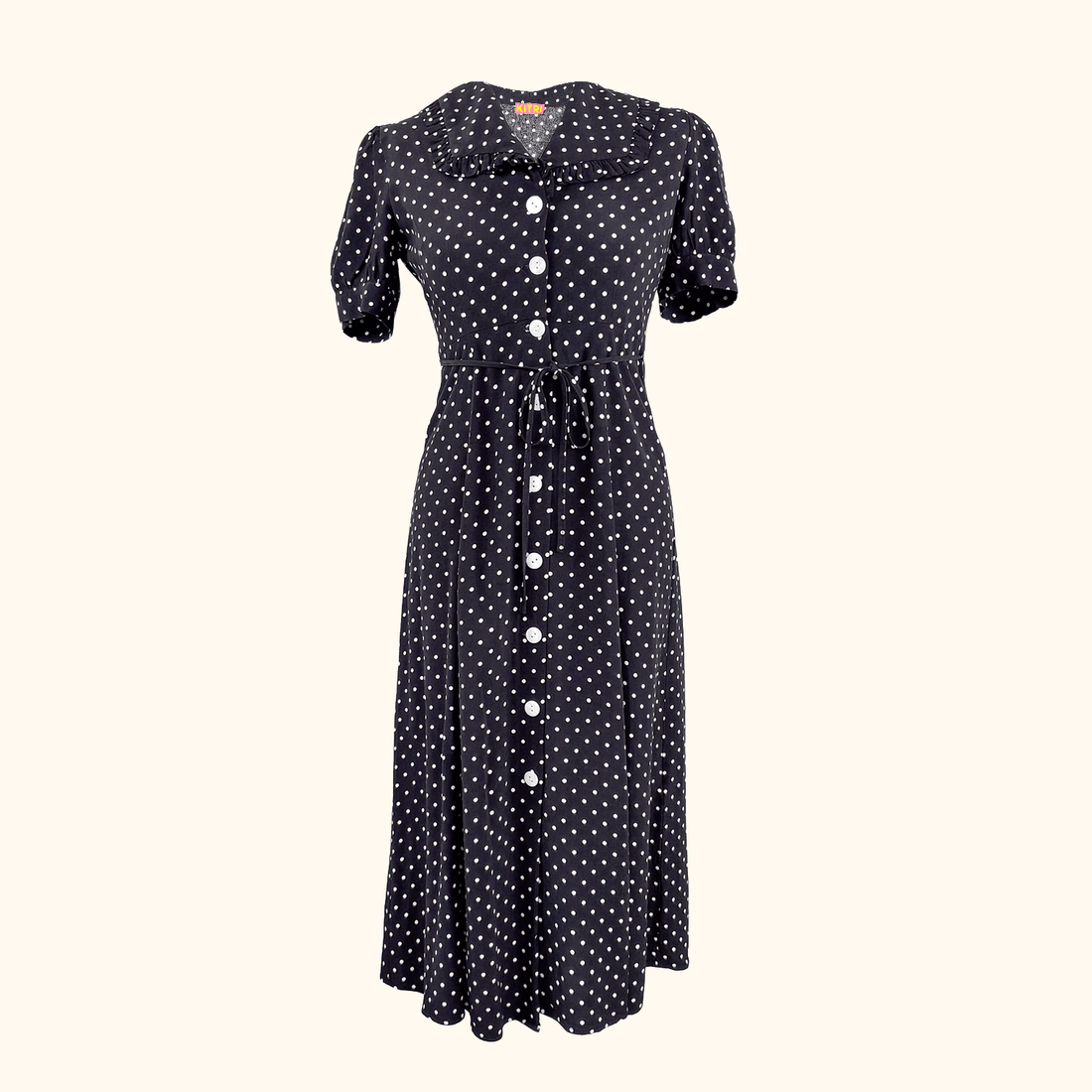 Kitri Black Polka Dot Retro Midi Dress - Size 6
