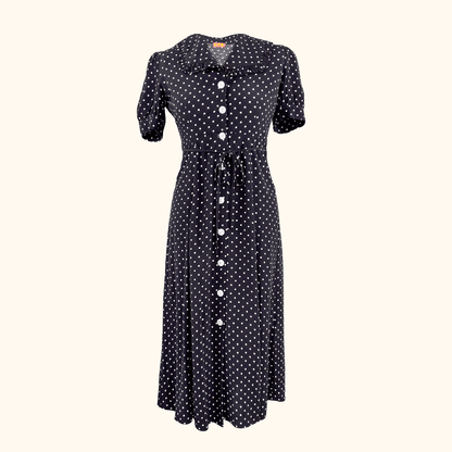 Kitri Black Polka Dot Retro Midi Dress - Size 6
