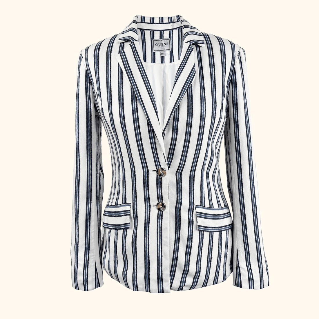 Guess Blue Striped Cotton Blend Blazer - Size 6
