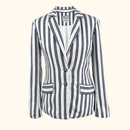 Guess Blue Striped Cotton Blend Blazer - Size 6
