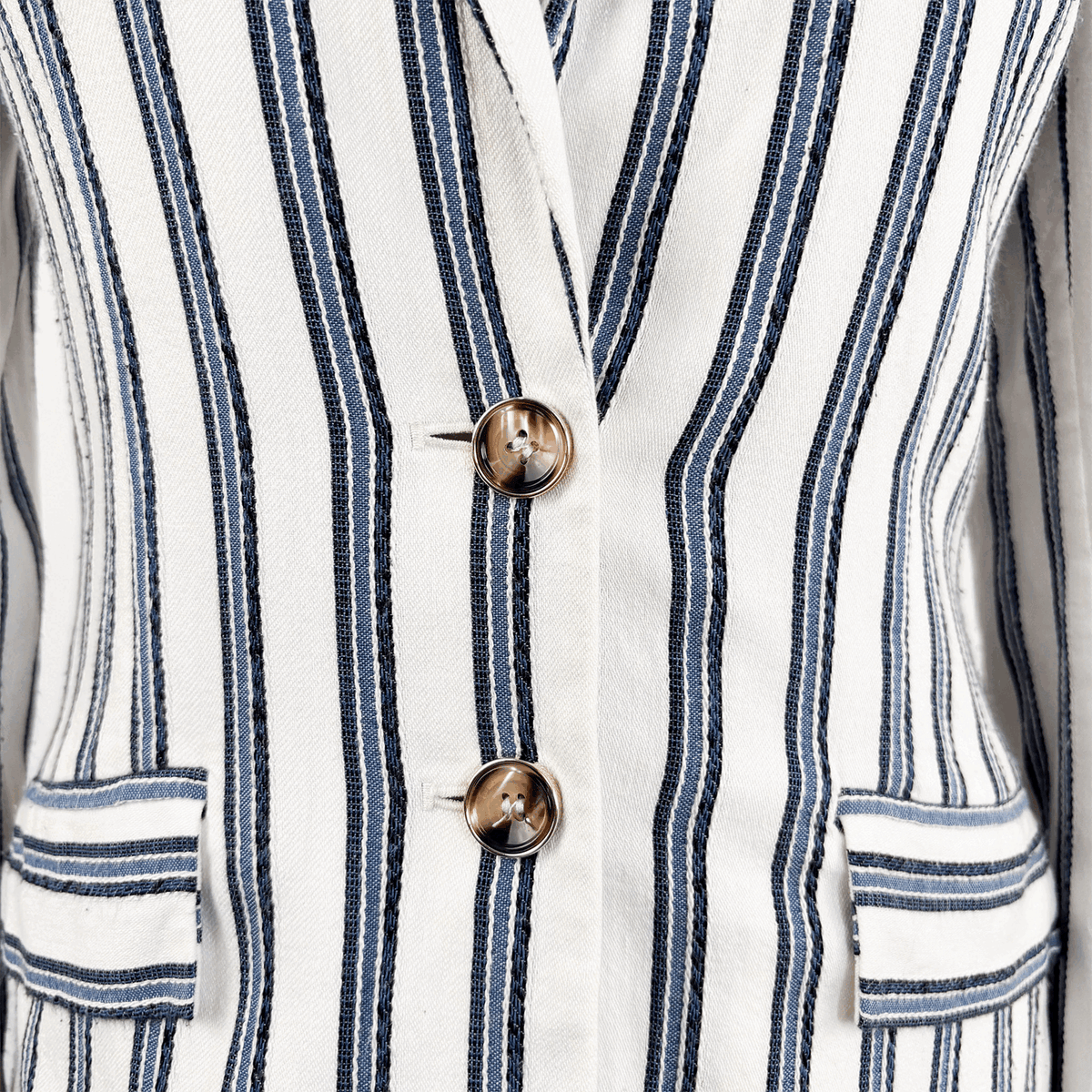 Guess Blue Striped Cotton Blend Blazer - Size 6