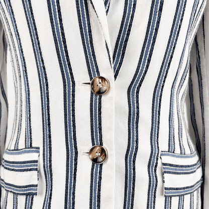 Guess Blue Striped Cotton Blend Blazer - Size 6