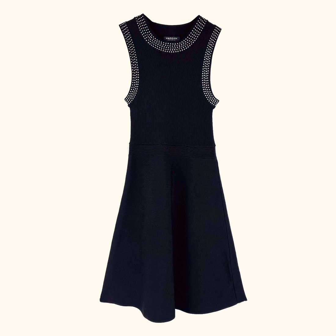 Morgan Black Ribbed Skater Dress - Size Small