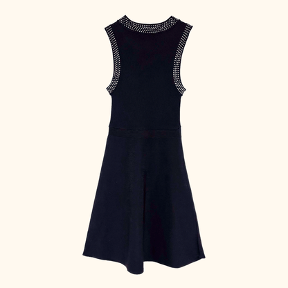Morgan Black Ribbed Skater Dress - Size Small