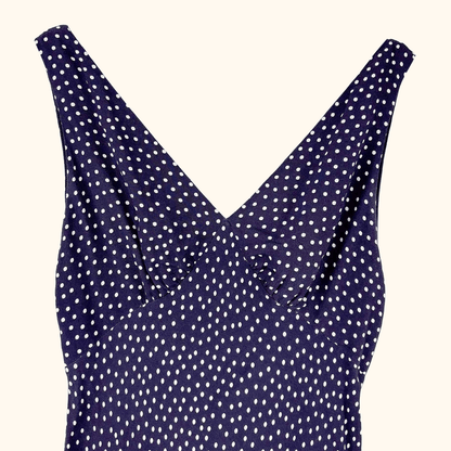 Rixo Sandrine Navy Polka Dot Midi Dress - Size 12
