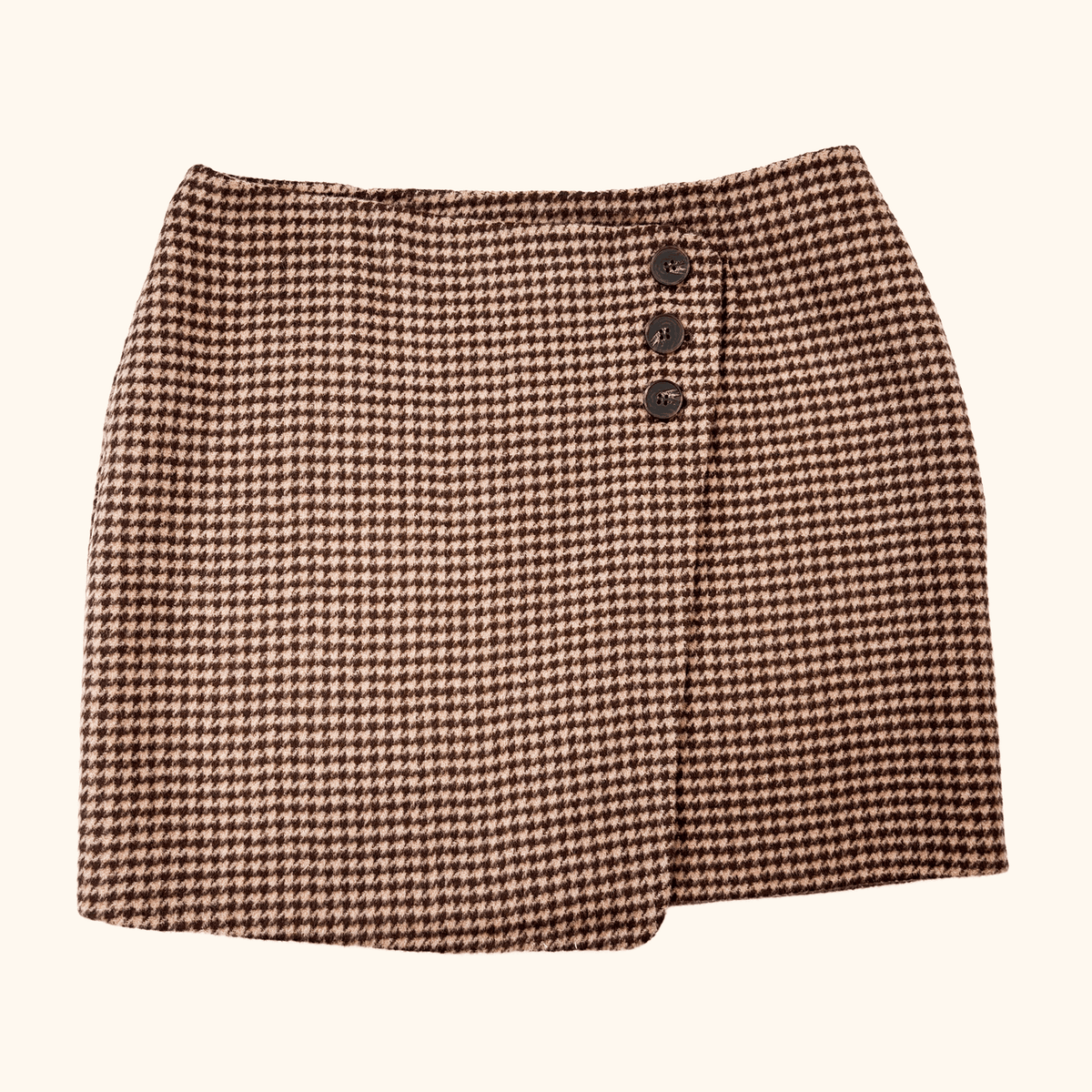 Sezane Peter Houndstooth Brown Wool Skirt - Size 12