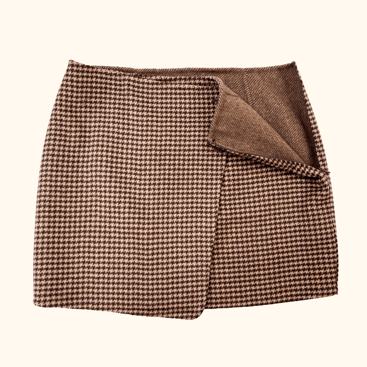 Sezane Peter Houndstooth Brown Wool Skirt - Size 12