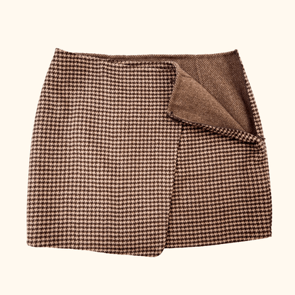 Sezane Peter Houndstooth Brown Wool Skirt - Size 12