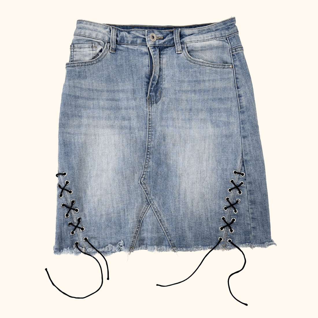 Redial Lace Up Denim Mini Skirt - Size 8