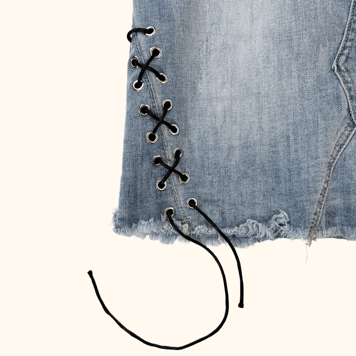 Redial Lace Up Denim Mini Skirt - Size 8