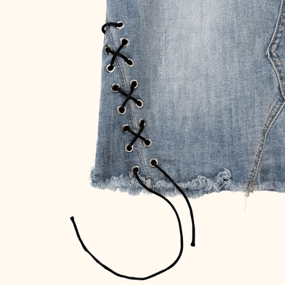 Redial Lace Up Denim Mini Skirt - Size 8