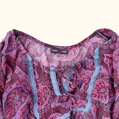 Warehouse Paisley Silk Blouse - Size 10